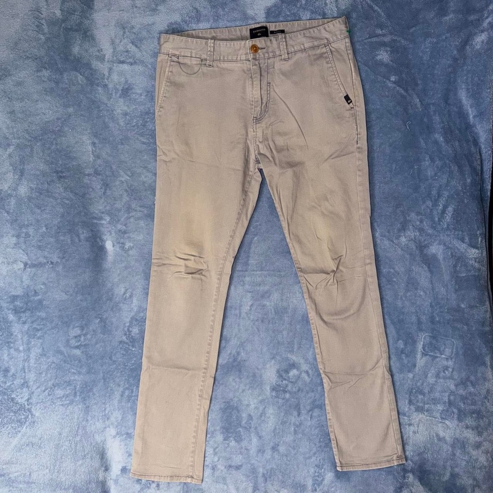 Quiksilver slim fit chino pants in tan & cream, men size 32